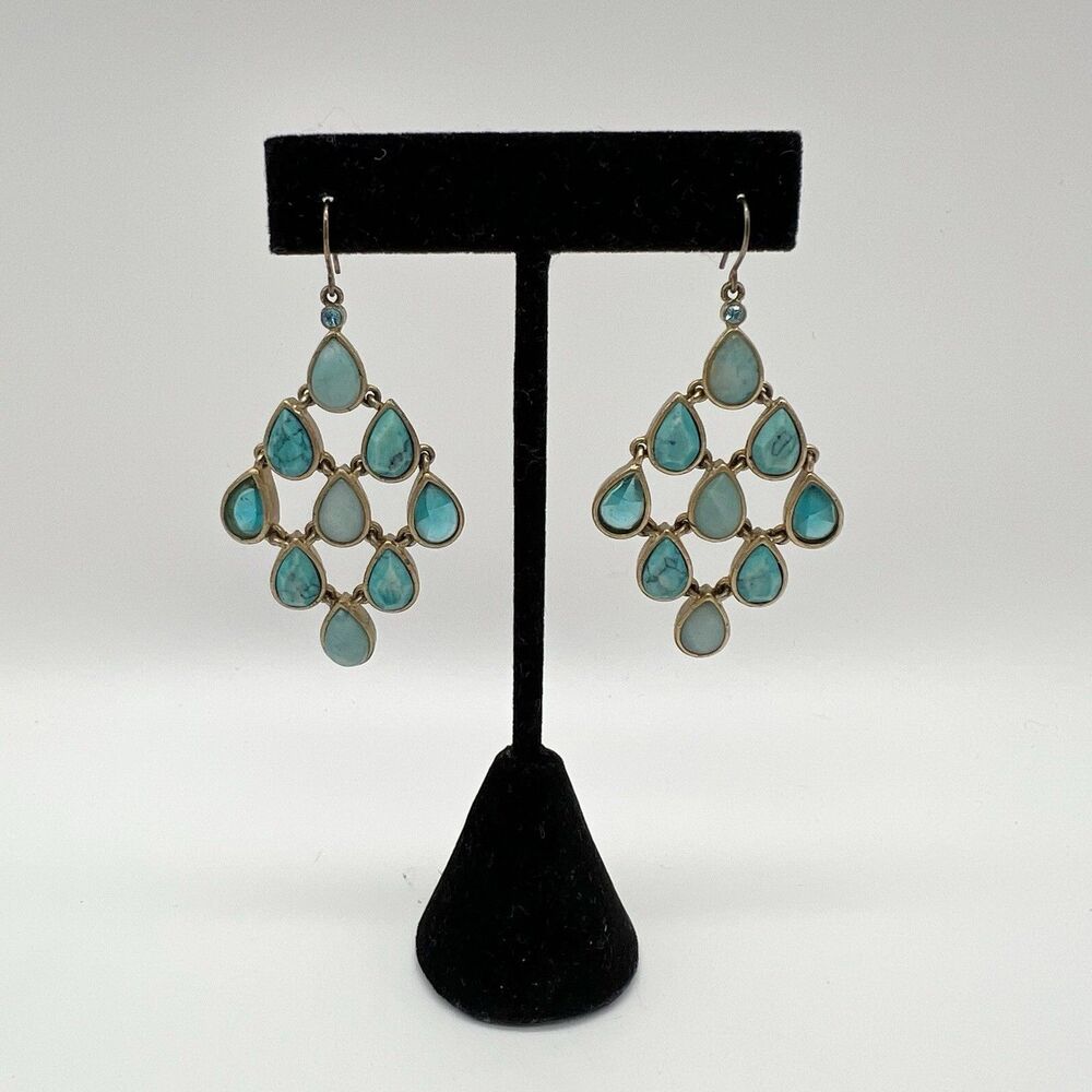 KC Designs Vintage Turquoise Color Faceted Chandelier Dangle Pierced Earrings - Picture 2 of 5